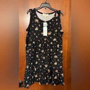 New Black Floral Sleeveless Tiered Dress